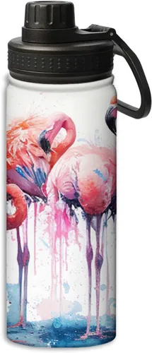 Vista 21 de Botellas de agua con patrón de lápiz labial y pintura de labios, aisladas de 18 onzas, botella de agua deportiva aislada de doble pared a prueba