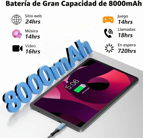 Vista 7 de Tablet Android 16 de 12 pulgadas, 24 GB de RAM 128 GB ROM (expandible 1 TB), pantalla Full HD de 2000 × 1200 IPS, batería larga de 8000 mAh, 12+