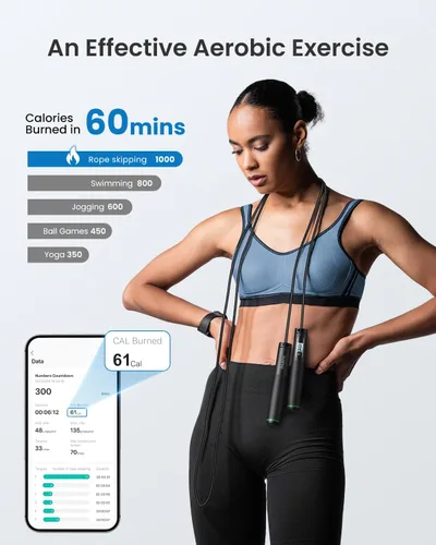 Vista 7 de RENPHO Cordless Jump Rope, Weighted Jump Rope with Counter, Jump Ropes for Fitness, Smart Skipping Rope for Crossfit