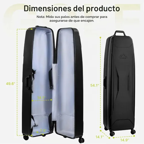 Vista 5 de Hard Case Golf Travel Bag with 4 Wheels - Full Length PC Hard Shell Design Negro clásico