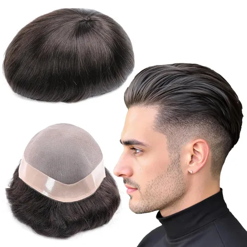 Vista 22 de Toupee - Sistema de reemplazo de cabello para hombres, cabello humano real, 5 x 7 pulgadas, base de encaje mono, extensión duradera para hombre