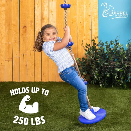 Vista 6 de Squirrel Products Cuerda de escalada con columpio de disco - Equipo de juego activo para exteriores - Azul