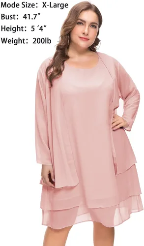 Vista 2 de LIDLIT Vestido de gasa para mujer, 2 piezas, vestidos de madre de la novia, manga larga, hasta la rodilla, vestidos de chaqueta..