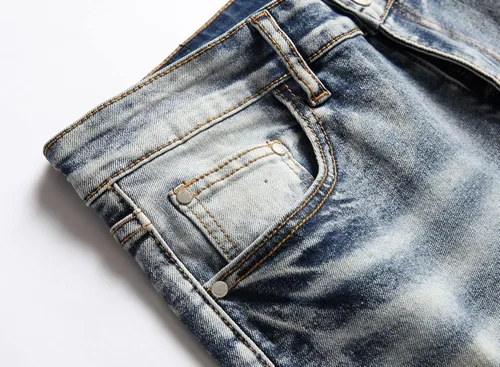 Vista 7 de OIIIO Jeans de ajuste regular y elásticos para hombre