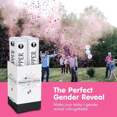 Vista 8 de Clover Products - Cañones de revelación de género – Paquete de 4 (2 azules y 2 rosas) Poppers de confeti y polvo de 12 pulgadas Alimentado por