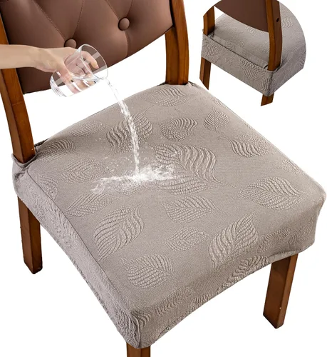 Vista 19 de Genina Juego de 2 fundas impermeables para sillas de comedor, fundas elásticas de jacquard extraíbles y lavables, sin fundas traseras, color beige
