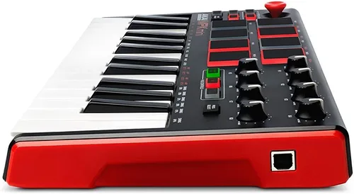 Vista 6 de Akai Controlador MIDI USB profesional MPK Mini Mk2 de 25 teclas con control de palanca, arpegiador incorporado, perillas asignables, incluye cable