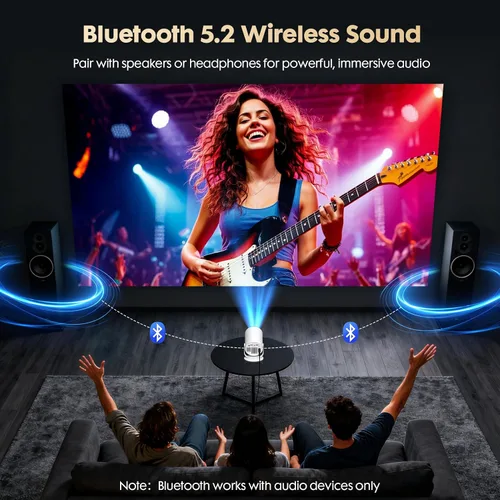 Vista 4 de WISHOLY Mini Proyector con Android 12 [Aplicación Integrada y Enfoque Eléctrico] Compatible con 1080P, Proyector de Películas Portátil con WiFi