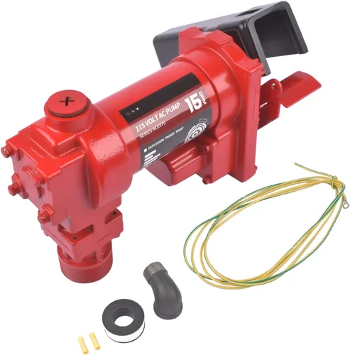 Vista 2 de Bomba de transferencia de combustible roja resistente de 115 V 15 GPM AC con protección térmica de sobrecarga para aceite, combustible, gasolina