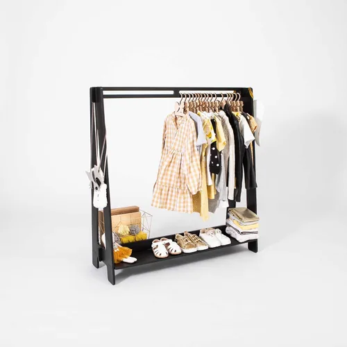 Vista 8 de Sweet Home from wood Armario infantil – Perchero de madera con riel colgante y estante de exhibición para niños – Muebles de tocador DIY (negro)