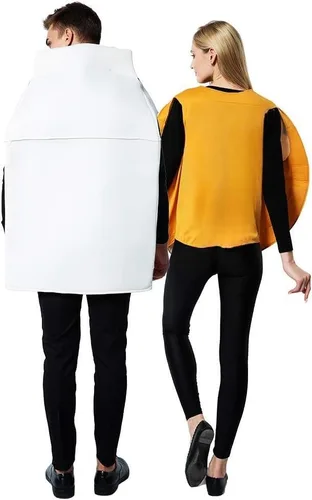 Vista 3 de Disfraz de pareja de galletas de comida de Halloween y caja de cartón de leche, disfraz de 2 piezas, Multi colorido