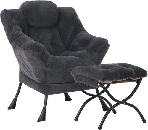 Vista 23 de Silla perezosa moderna con otomana, cómoda silla de lectura para sala de estar