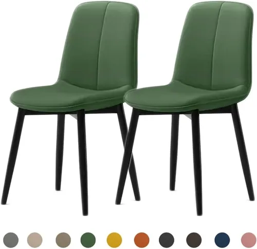 Vista 12 de Juego de sillas de comedor modernas, de piel sintética con asiento tapizado de 1.6 in, patas de acero al carbono de mediados de siglo, silla Beige