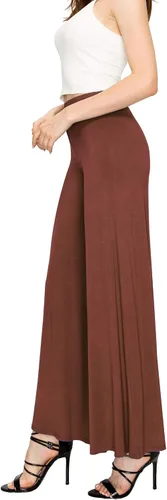 Vista 123 de Made By Johnny Pantalones palazzo elásticos de pierna ancha para mujer, lisos, casuales, cómodos
