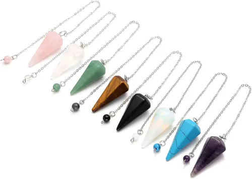 Vista 4 de Top Plaza Colgantes sanadores de Reiki, péndulos puntiagudos, multifacéticos, opalita, cristal transparente, cuarzo rosado, amatista natural