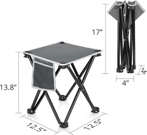 Vista 3 de Triple Tree - 1 taburete plegable para campamento, taburete pequeño portátil ligero de 13.8 pulgadas con bolsillo lateral, taburete con bolsa de Gris