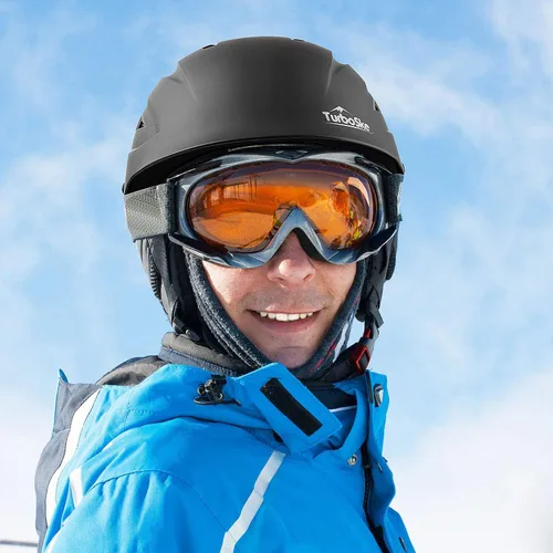 Vista 2 de Casco de esquí, casco de snowboard, casco de deportes de nieve, compatible con audio para hombres, mujeres y jóvenes Negro mate