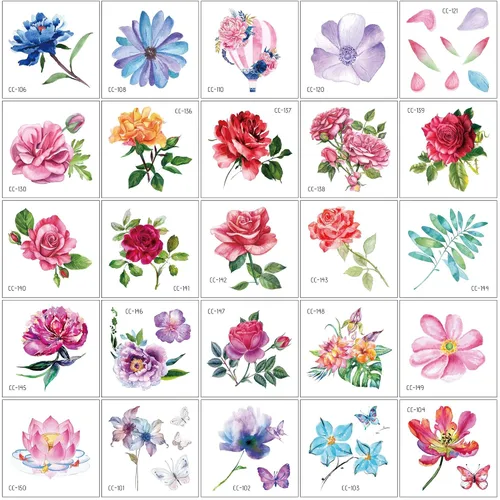 Vista 4 de Konsait 50 hojas de tatuajes temporales de flores para mujeres, adolescentes y niñas, pequeño tatuaje temporal para adultos, impermeable, arte