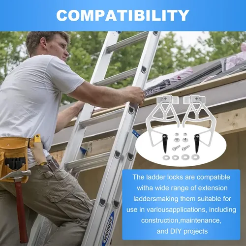 Vista 5 de Kit de bloqueo de peldaños 28-11 para cerraduras de escalera de extensión de aluminio Werner, compatible con escalera de extensión Werner