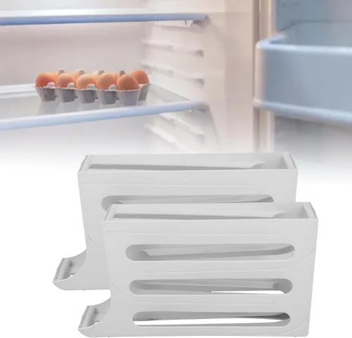 Vista 6 de Soporte para huevos para refrigerador, 60 unidades dispensador automático de huevos con 4 niveles y filas dobles, organizador de bandejas de huevos