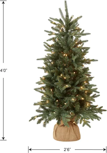 Vista 6 de árbol de arpillera National Tree, de 4 pies, con 150 luces transparentes (ED3-300-40) 150 Clear Lights,643 Tips, Burlap Base, Artificial, Green