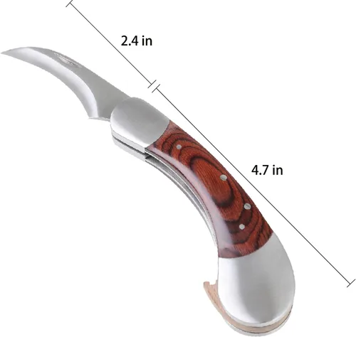 Vista 6 de Coowolf - Cuchillo de forraje de hongos con cepillo y funda Hoja curvada de acero inoxidable de 2,4", mango de madera dura, diseño plegable