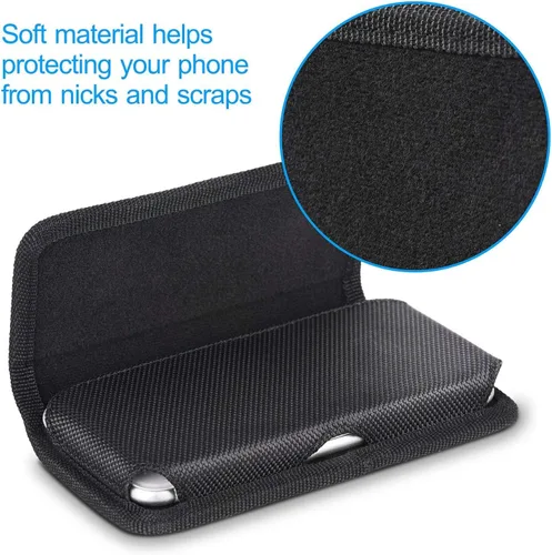 Vista 5 de miadore - Funda para cinturón para iPhone, funda horizontal con clip para cinturón [solapa magnética] Funda de nailon negro con trabillas