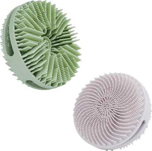 Vista 11 de 2 piezas cepillo exfoliante corporal de silicona, cepillo de champú corporal de silicona, esponja de silicona suave para piel sensible, masajeador
