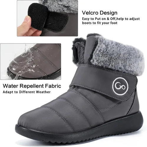 Vista 4 de Botas de nieve para mujer, zapatos de invierno con lazo de gancho, cómodas botas forradas de piel para mujer, botas impermeables sin cordones