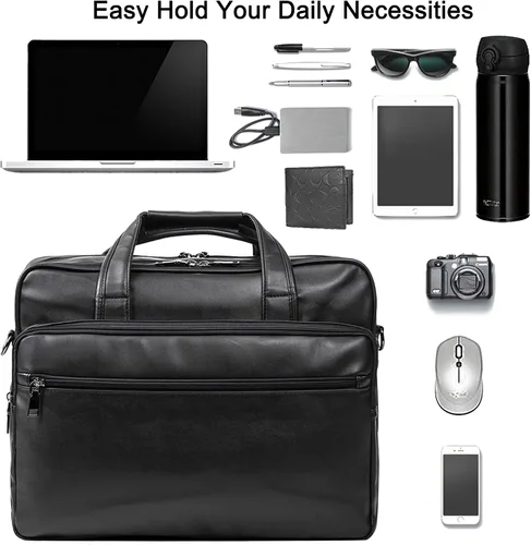 Vista 3 de seyfocnia Bolsa de cuero para laptop, para hombre, 15.6 pulgadas, 17.3 pulgadas, maletín de mensajero, bolsa de negocios, bolso de computadora