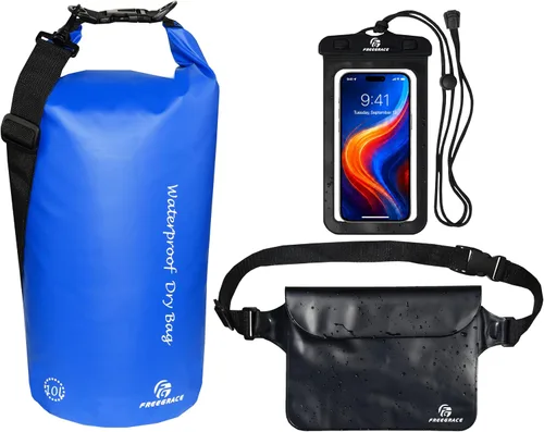 Vista 8 de Freegrace - Juego de 3 bolsas secas impermeables, bolsa seca con 2 cierres y correa de hombro desmontable; bolsa de cintura y funda para teléfono