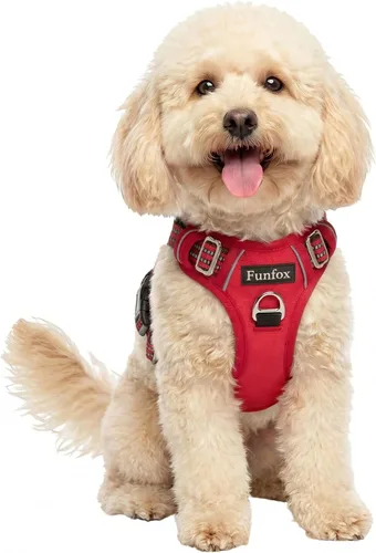 Vista 43 de Funfox Arnés para perro sin tirones, arnés de chaleco ajustable para mascotas, material súper suave con mango vertical, fácil control, paseo