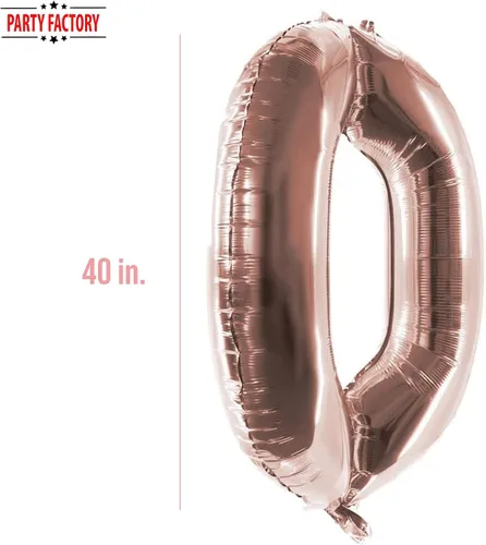 Vista 3 de Party Factory Globo de aluminio XXL número 0, globo de 40 pulgadas, oro rosa, cumpleaños, graduación, aniversario, globo de fiesta, globo de helio