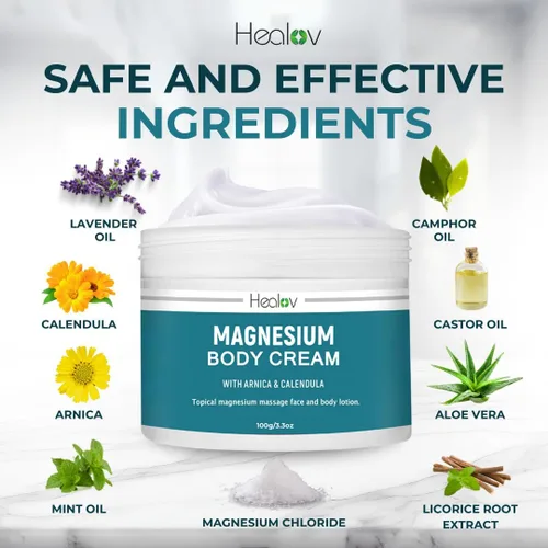 Vista 6 de Loción de magnesio – Crema calmante pura para relajación, mejor sueño, salud muscular, cuidado de piernas y articulaciones – Mantequilla tópica