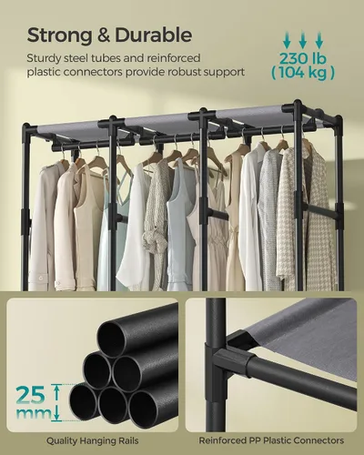 Vista 4 de SONGMICS Armario portátil, 51.2 pulgadas de gran capacidad, perchero para ropa, 0.984 in de diámetro, tubos de acero gruesos, organizador de ropa