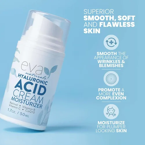 Vista 2 de Eva Naturals Crema facial hidratante con ácido hialurónico, antienvejecimiento, antiarrugas, hidratante facial para mujeres y hombres, con aloe vera