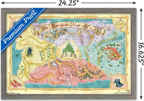Vista 3 de The Wizard Of Oz - Póster de pared de mapa, 22.4 pulgadas de largo x 14.7 pulgadas de ancho, versión enmarcada de madera de granero