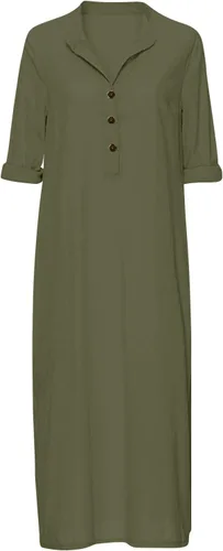 Vista 3 de Maxi vestido largo liso para mujer, de algodón caftán, manga larga, vestido de gran