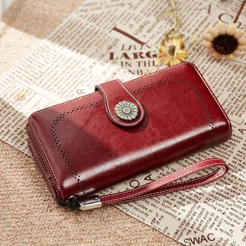 Vista 3 de BOSTANTEN Cartera de cuero genuino para mujer, de gran capacidad, cartera de mano, tarjetero con bloqueo RFID