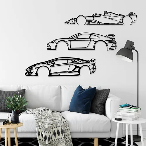 Vista 8 de Xedatric F1 Coche de Carreras de Metal Arte de Pared Fórmula 1 Silueta Colgante de Pared Decoración de Coche de Carreras para Garaje, Habitación