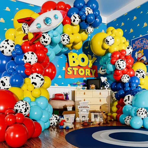 Vista 5 de Kit de guirnalda y arco de globos de Toy Story TODO EN 1 para decoraciones de fiesta de cumpleaños de Toy Story y baby shower - Globos de látex