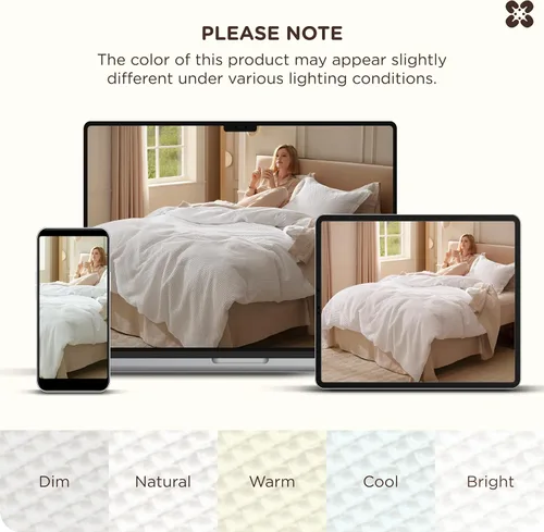 Vista 8 de Bedsure Funda de edredón de 100% algodón tamaño individual, tejido gofre, color blanco coco, GentleSoft y transpirable, juego de cama para regalo, 2
