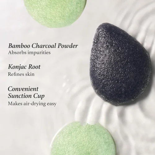 Vista 2 de Julep Esponja Konjac individual - Cara - Carbón aclarador de la piel, herramienta de limpieza exfoliante suave con práctico gancho de ventosa