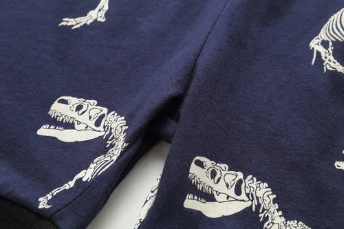 Vista 7 de RKOIAN Conjunto de pijama de manga corta para niños pequeños, 100% algodón, ropa de dormir para niños pequeños Dinosaurio azul1