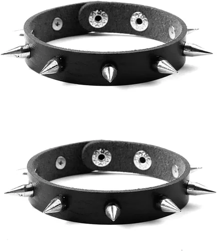 Vista 7 de Eigso - Pulseras de cuero punk para hombre y mujer, pulsera con tachuelas ajustables