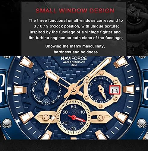 Vista 4 de Naviforce - Reloj de pulsera analógico para hombre con cronógrafo de acero inoxidable
