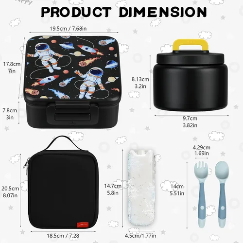 Vista 5 de MAISON HUIS Lonchera Bento con termo de sopa de 8 onzas, recipiente a prueba de fugas de 5 compartimentos, tarro térmico para comida caliente