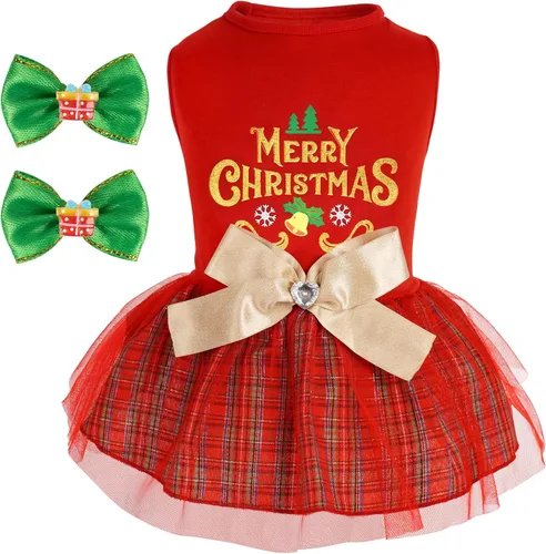 Vista 8 de cyeollo - Vestido de San Valentín para perro, traje de tul con estampado de corazón, con clip de lazo, talla XS Soft Breathable Fabric