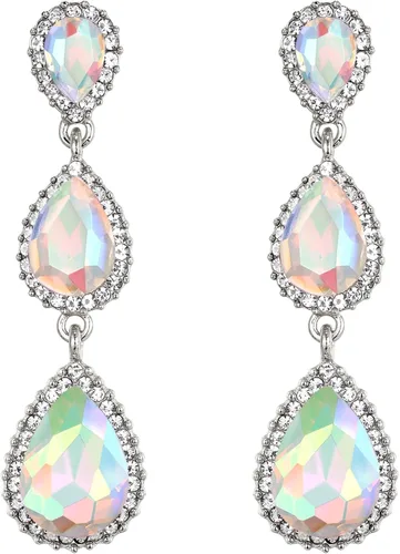 Vista 21 de EleQueen Pendientes de cristal austriaco en tono dorado para mujer, forma de pera de 2.5 pulgadas, color esmeralda