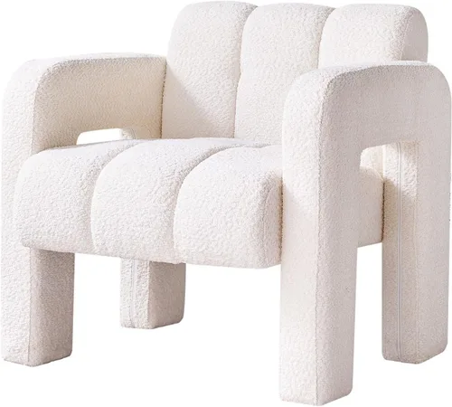 Vista 4 de Silla decorativa para sala de estar, moderna y cómoda silla de lectura para dormitorio, silla lateral tapizada de tela de boucle para sala de estar